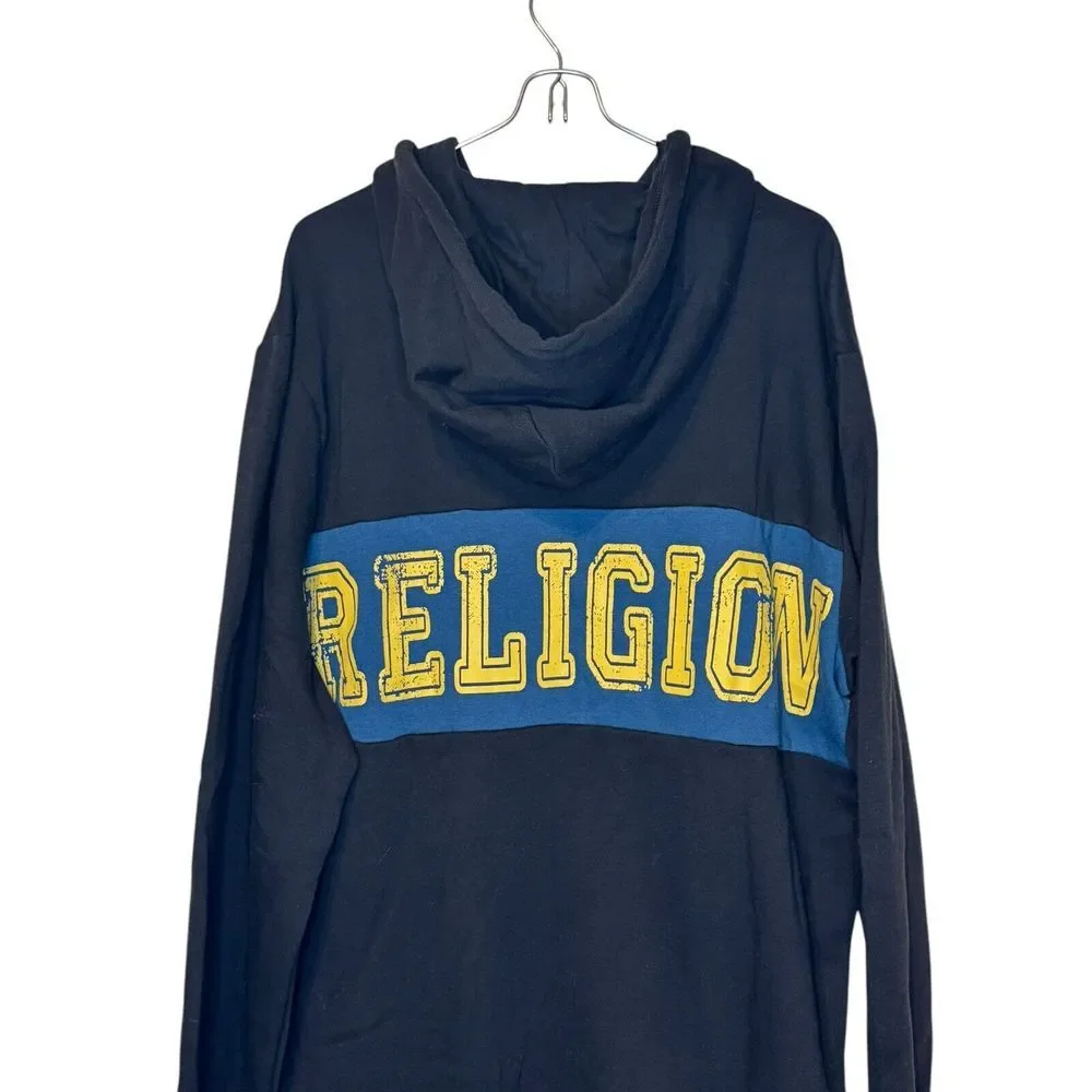 True Religion Men's Sweater Hoodie Contrast Panel Pullover Logo Black Large‎ NWT